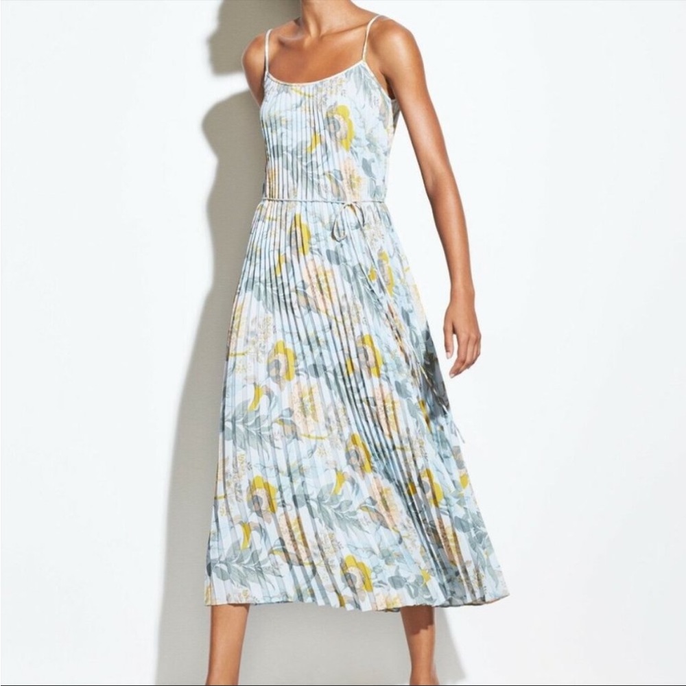 Vince Marine Garden Pleated midi Dress size Medium